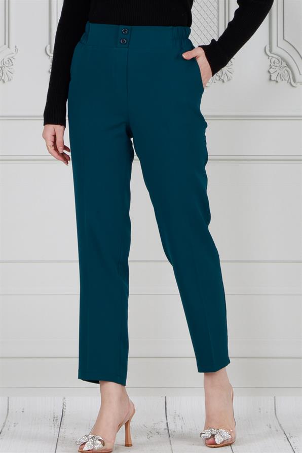 بنطلون بجيوب و بأرجل ضيقة-بترولي اللون