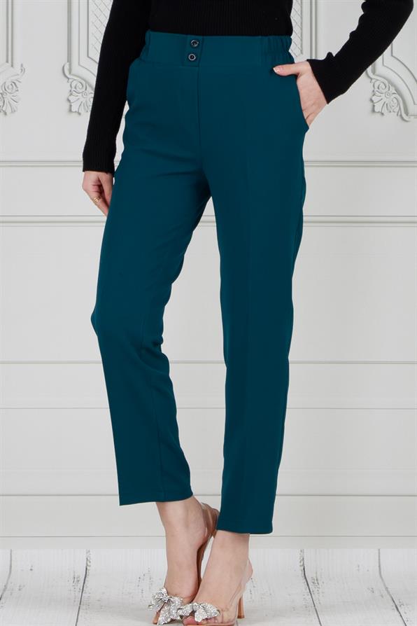 بنطلون بجيوب و بأرجل ضيقة-بترولي اللون