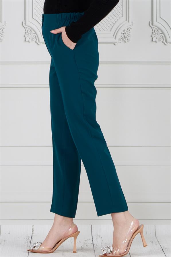 بنطلون بجيوب و بأرجل ضيقة-بترولي اللون