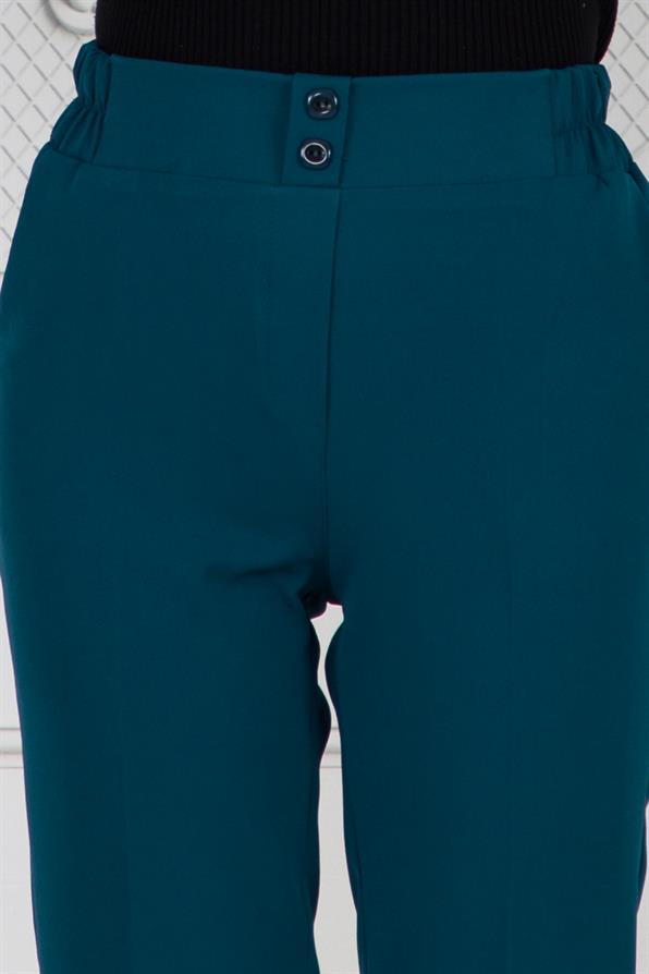 بنطلون بجيوب و بأرجل ضيقة-بترولي اللون