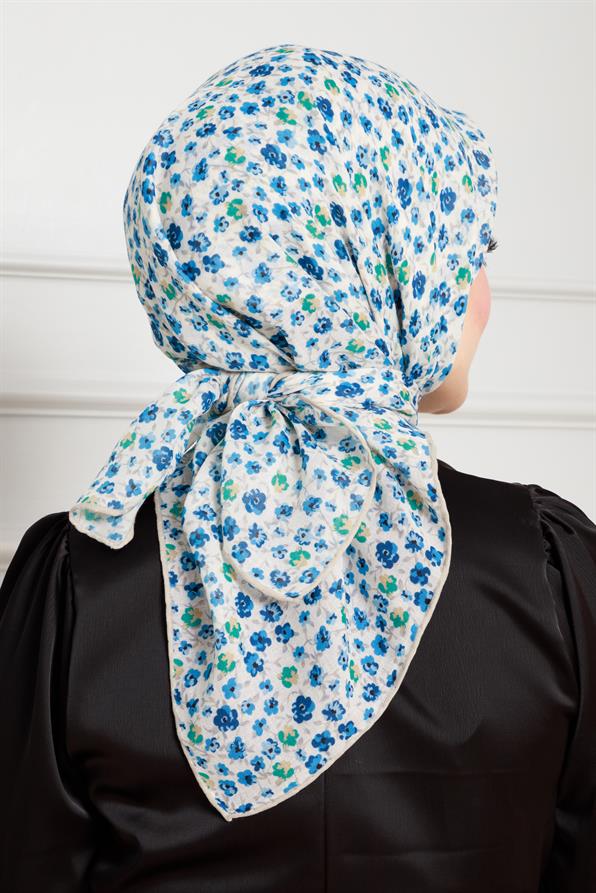 Floral Pattern Cotton Scarf-bleu color