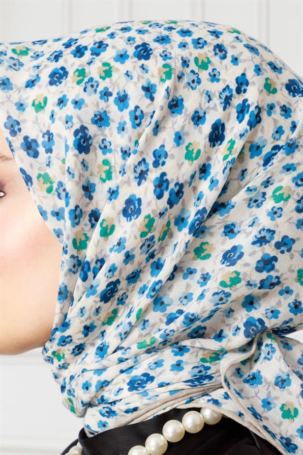 Floral Pattern Cotton Scarf-bleu color
