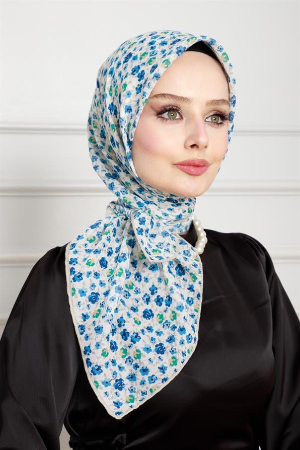 Floral Pattern Cotton Scarf-bleu color