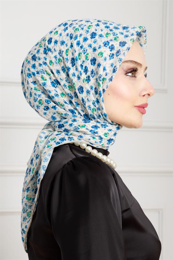 Floral Pattern Cotton Scarf-bleu color