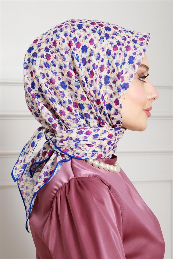 Floral Pattern Cotton Scarf-purple color
