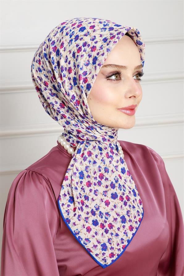 Floral Pattern Cotton Scarf-purple color