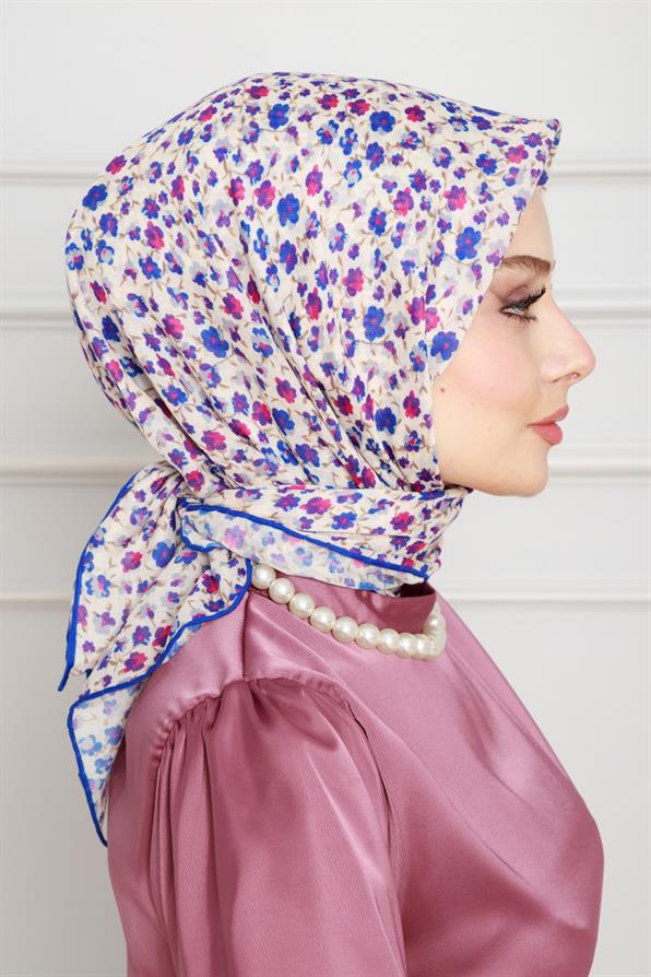 Floral Pattern Cotton Scarf-purple color