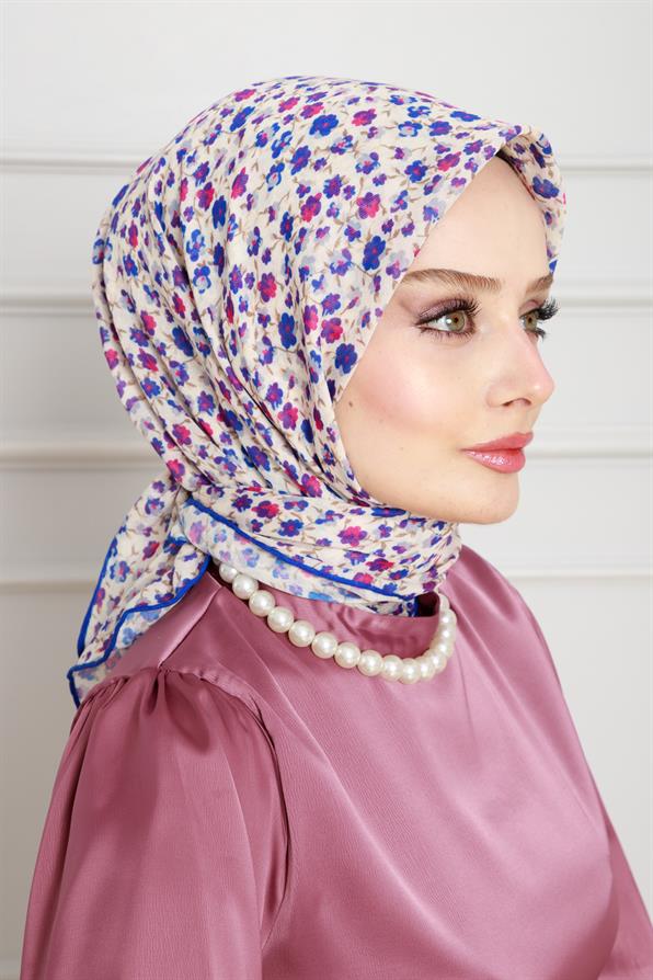 Floral Pattern Cotton Scarf-purple color