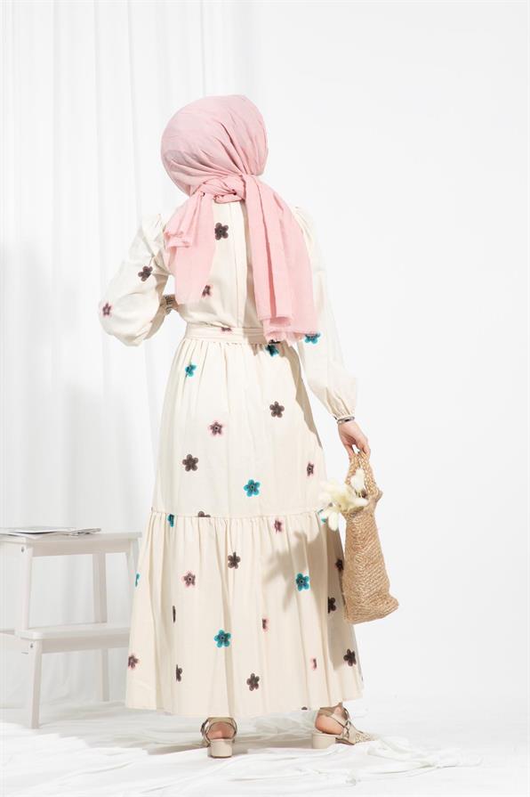 Flower Embossed Dress-Blue