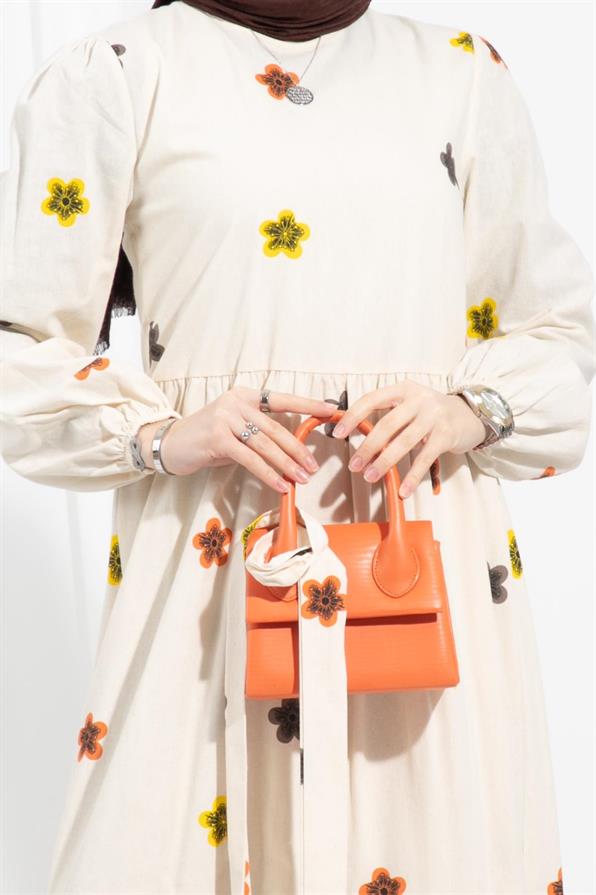 Flower Embossed Dress-Yellow