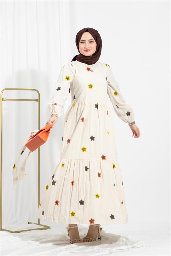 Flower Embossed Dress-Yellow