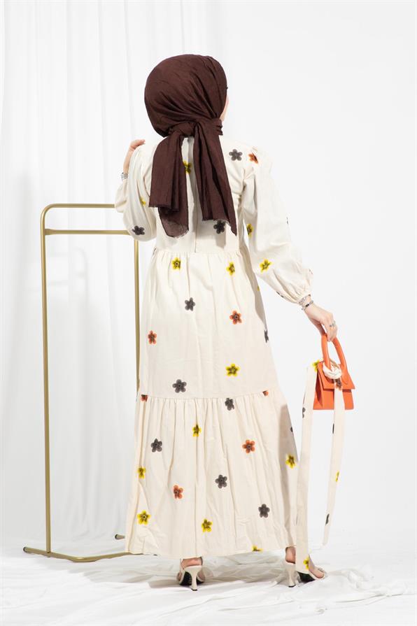 Flower Embossed Dress-Yellow