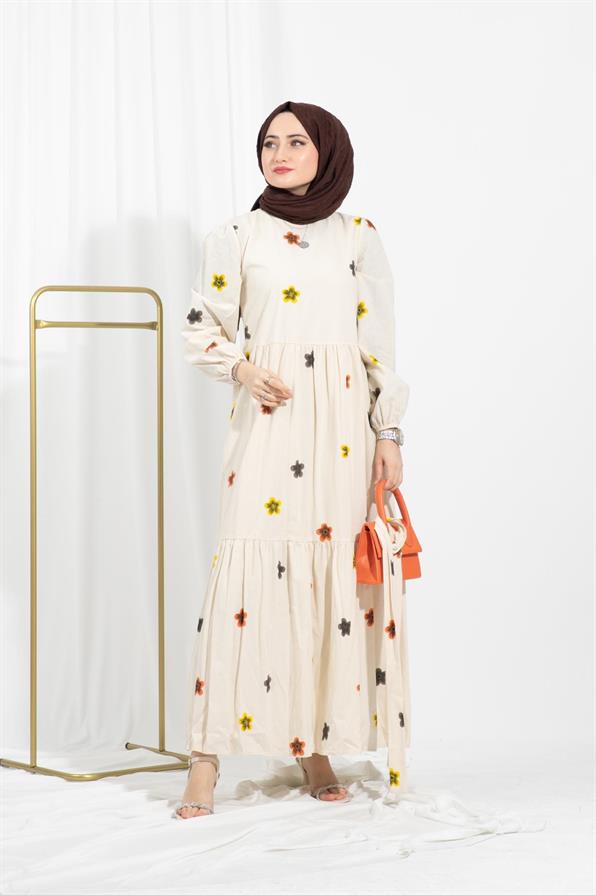 Flower Embossed Dress-Yellow