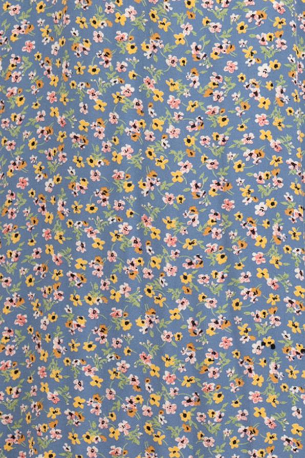 Flower Pattern Coating Viscose Belted Dress-Indigo