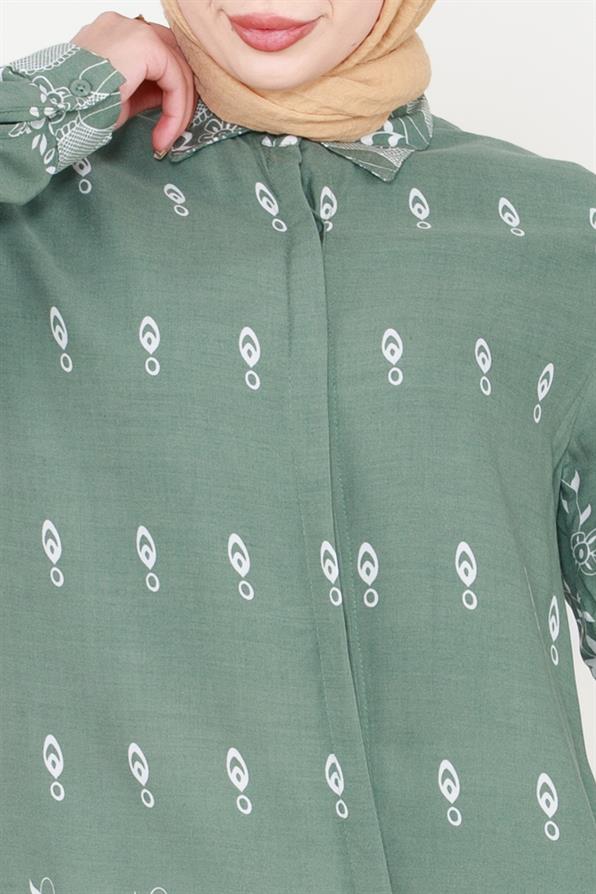 Çiçek Desenli Viscon Tunik-Mint Yeşili