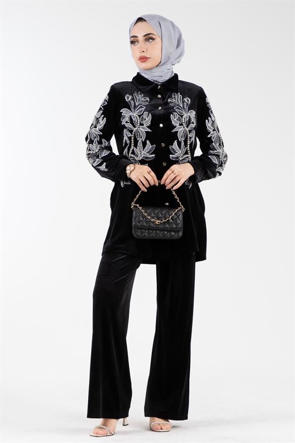 تكييف من الفيروز بتفاصيل زهور - اللون الأسود