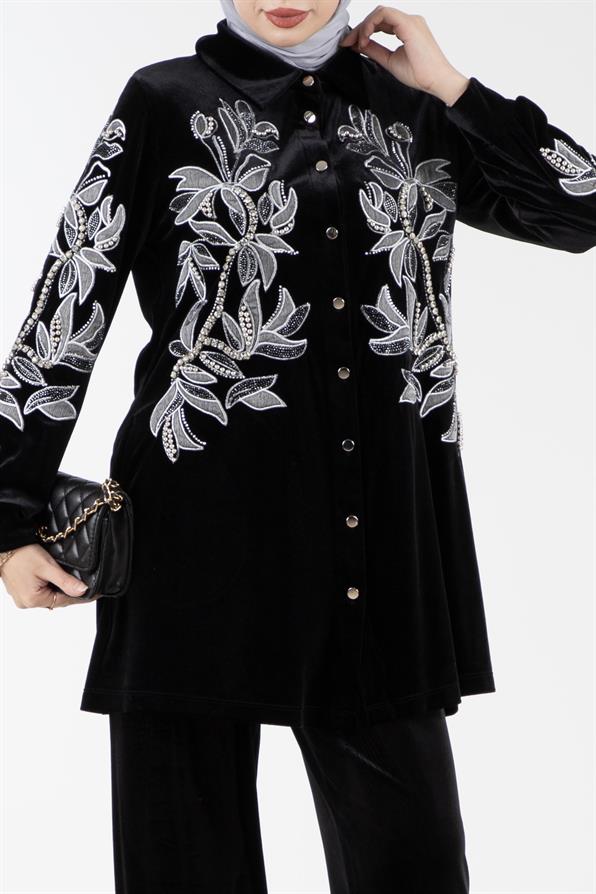 تكييف من الفيروز بتفاصيل زهور - اللون الأسود