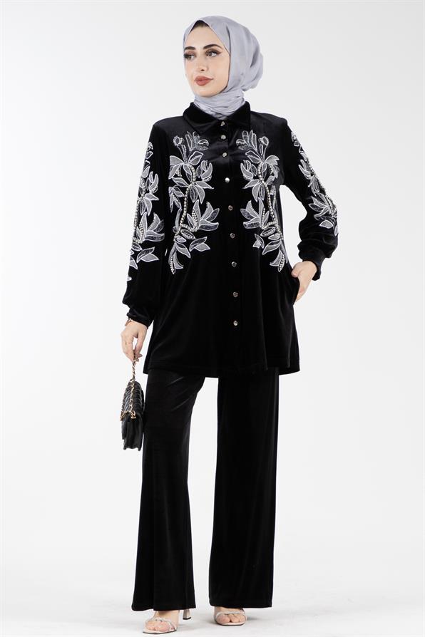 تكييف من الفيروز بتفاصيل زهور - اللون الأسود