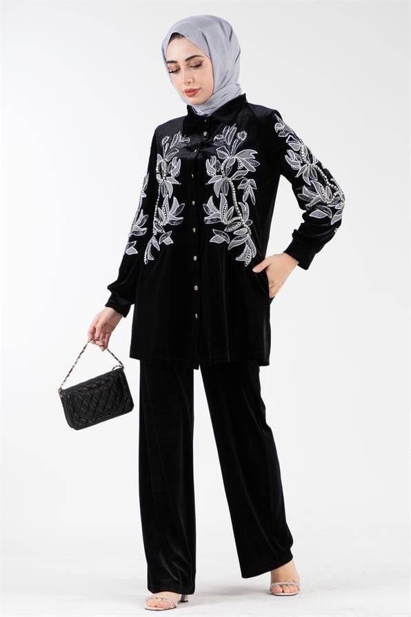 تكييف من الفيروز بتفاصيل زهور - اللون الأسود