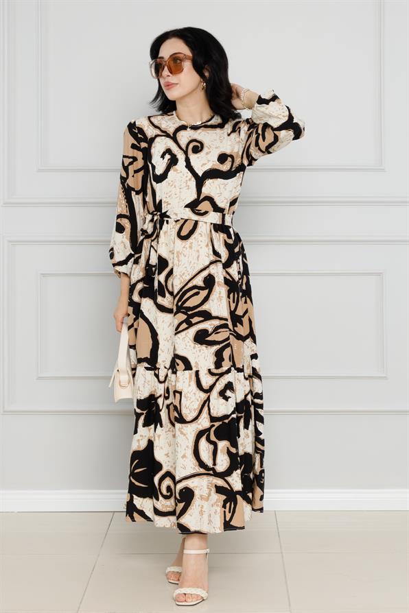 Floral  Viscose Dress-Mink color