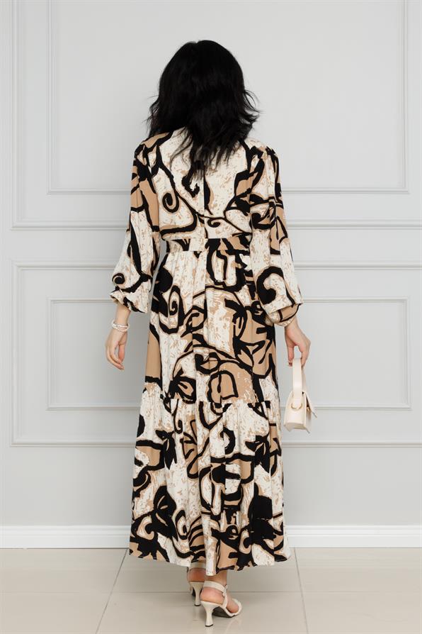 Floral  Viscose Dress-Mink color