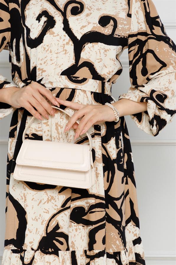 Floral  Viscose Dress-Mink color