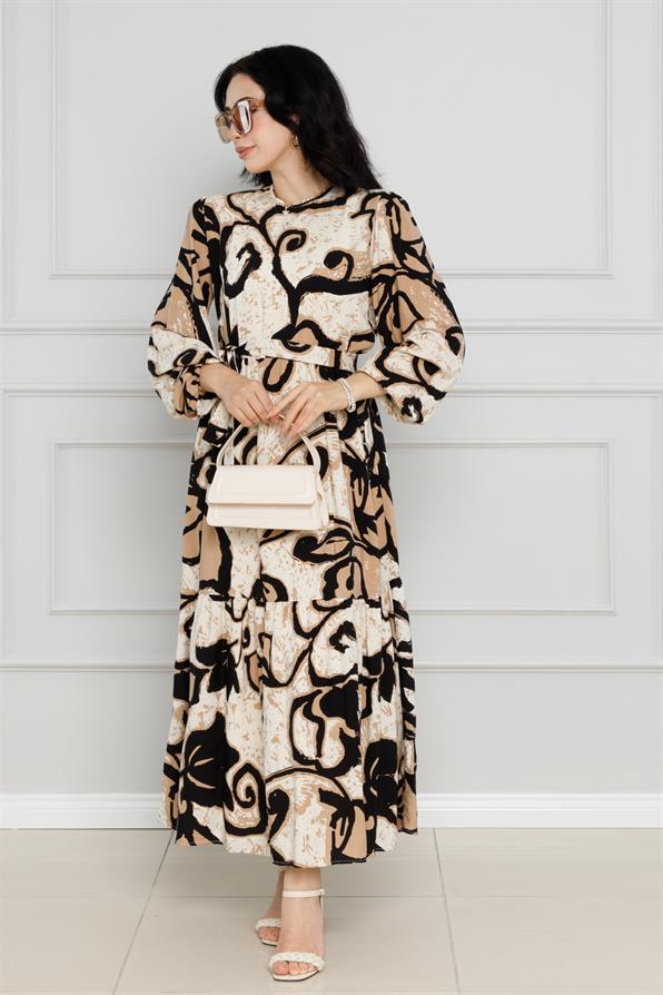 Floral  Viscose Dress-Mink color