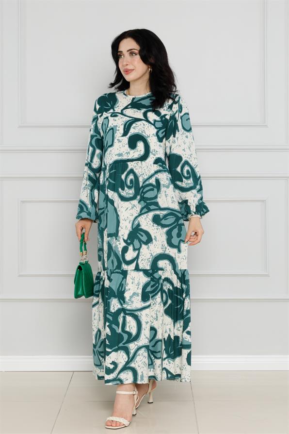 فستان فيسكوز مزهّر - أخضراللون