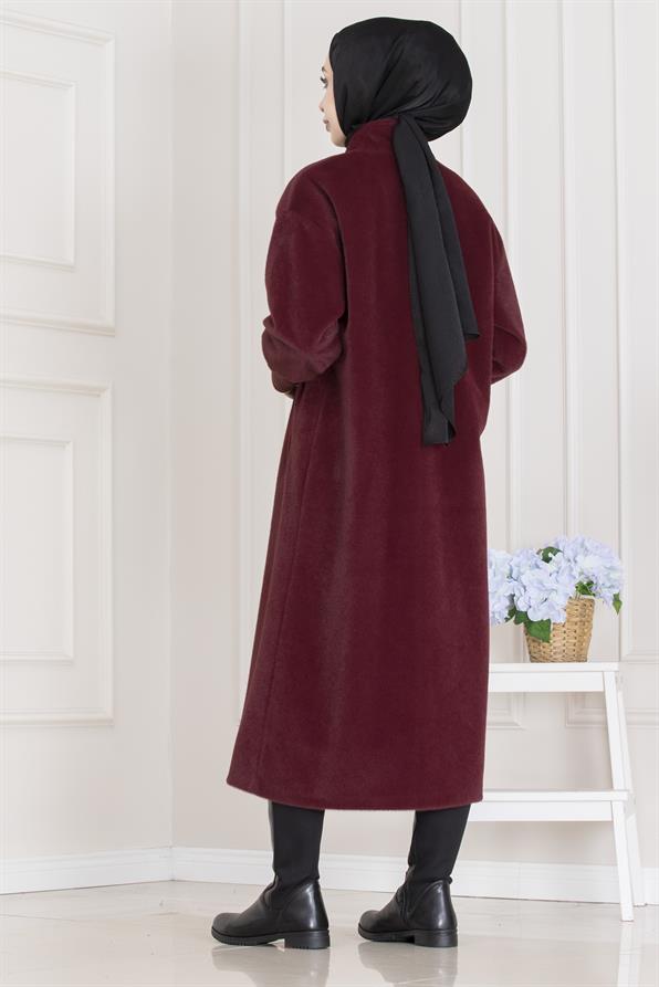 Çift Düğme Detaylı Kaban-Bordo