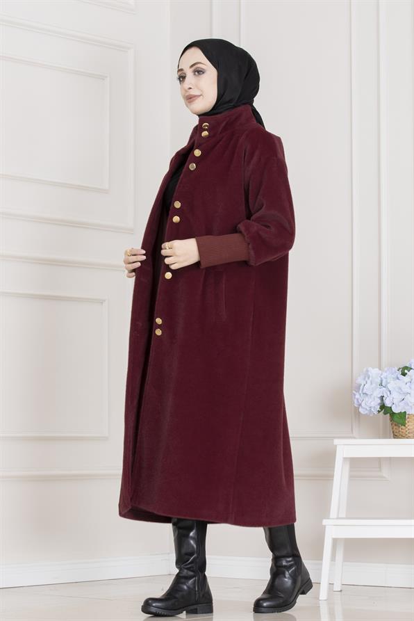 Çift Düğme Detaylı Kaban-Bordo