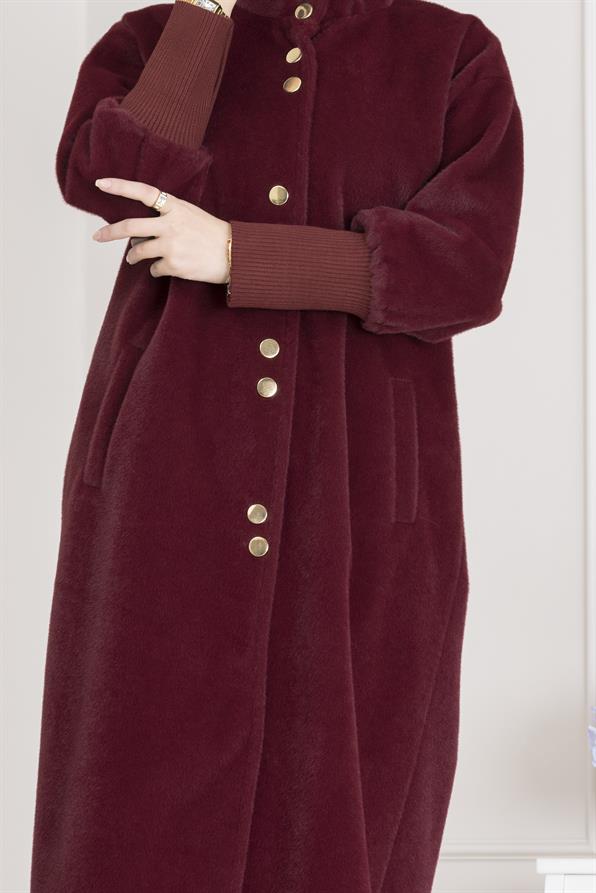 Çift Düğme Detaylı Kaban-Bordo