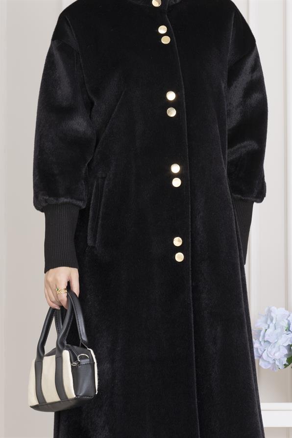 Çift Düğme Detaylı Kaban-Siyah