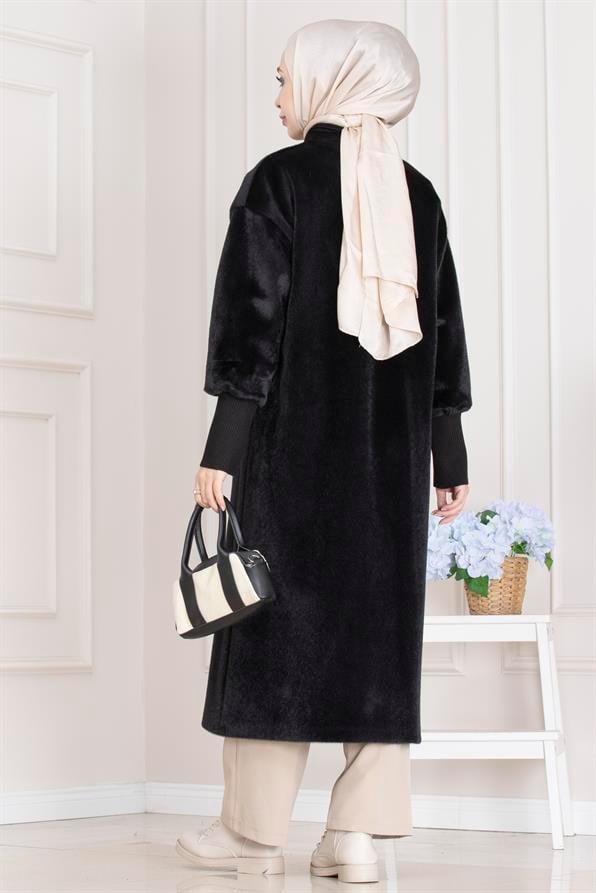 Çift Düğme Detaylı Kaban-Siyah