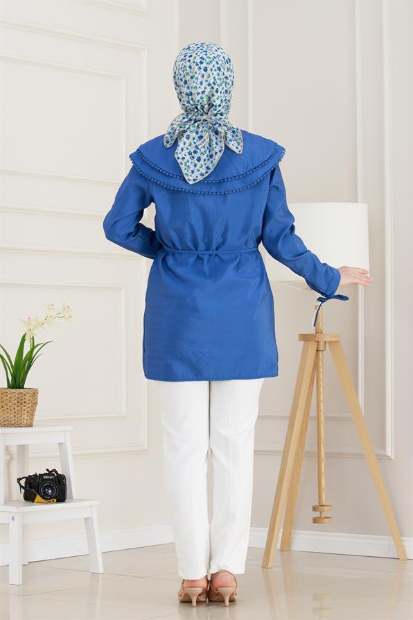 Çift Yaka Dantelli Tunik-Bebe mavi