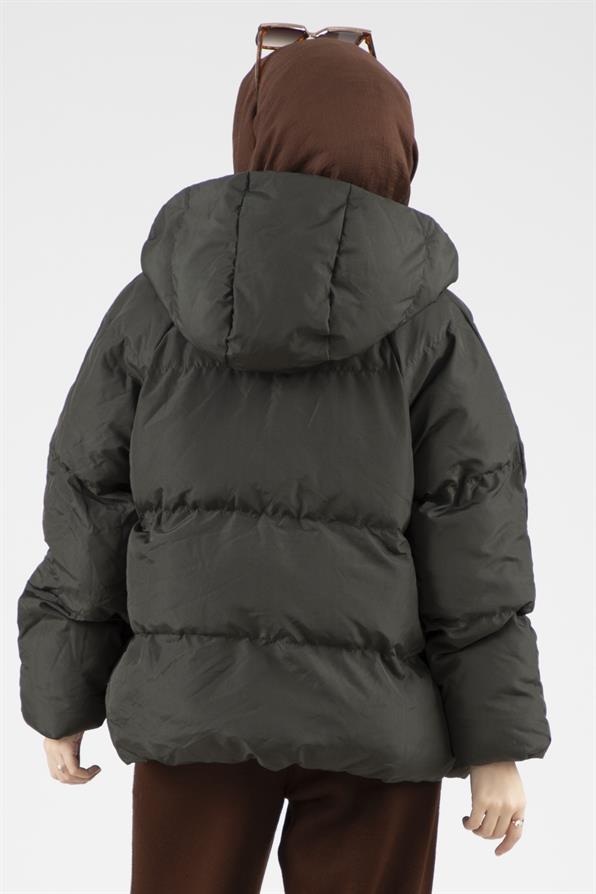 Çıtçıtlı Şişme Mont - Haki
