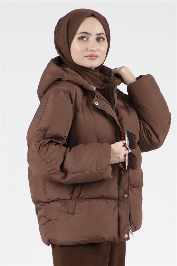 Snap Puffer Women Jacket - Brown