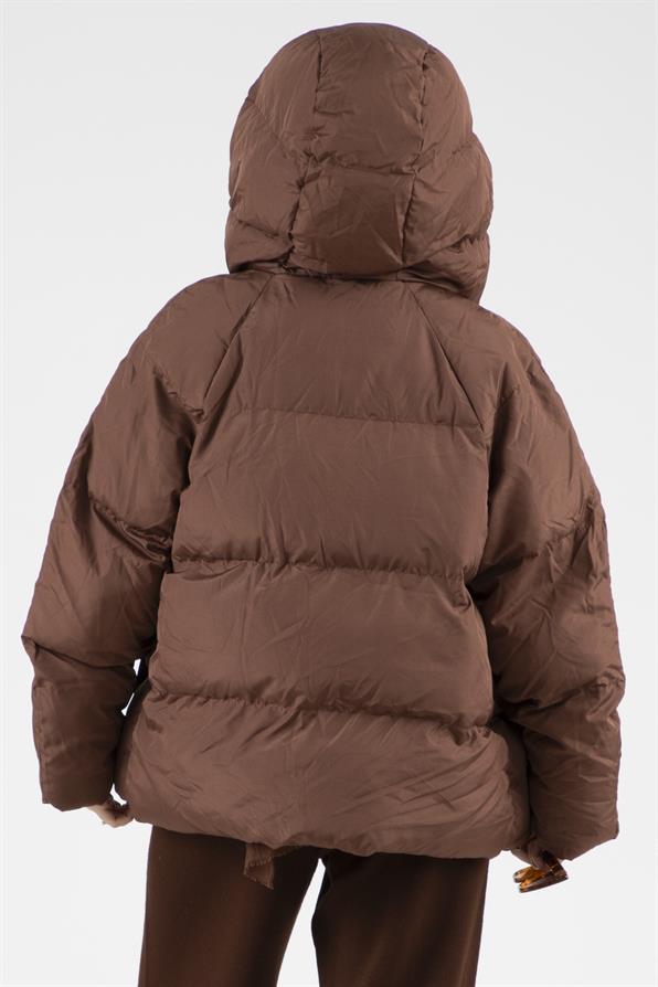 Snap Puffer Women Jacket - Brown