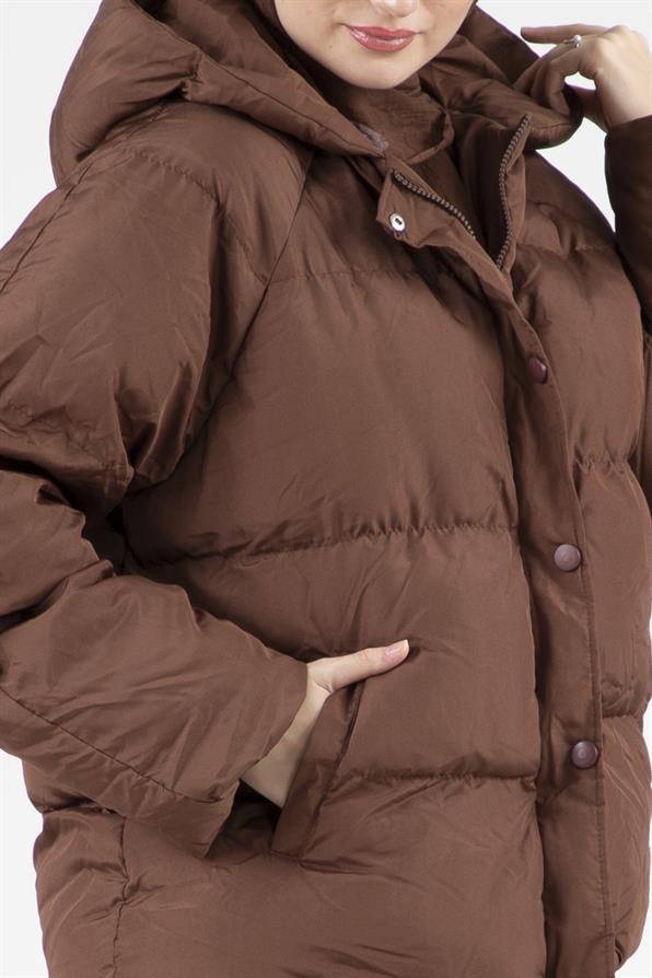 Snap Puffer Women Jacket - Brown