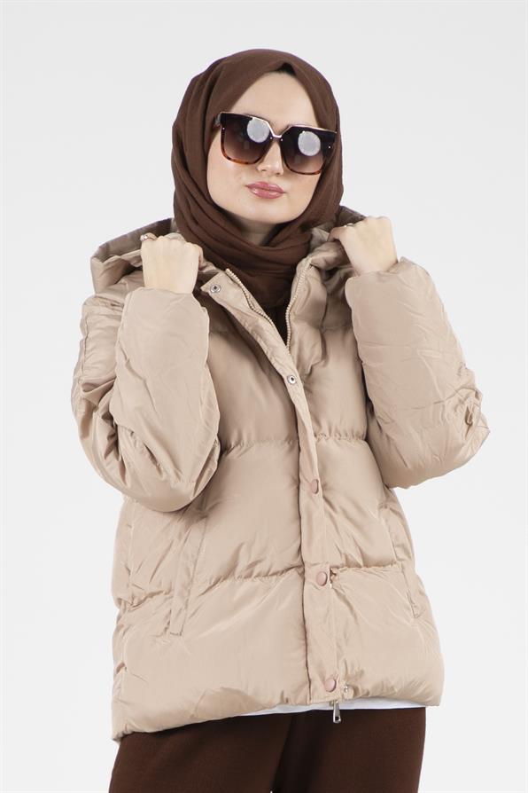 Çıtçıtlı Şişme Mont - Taş