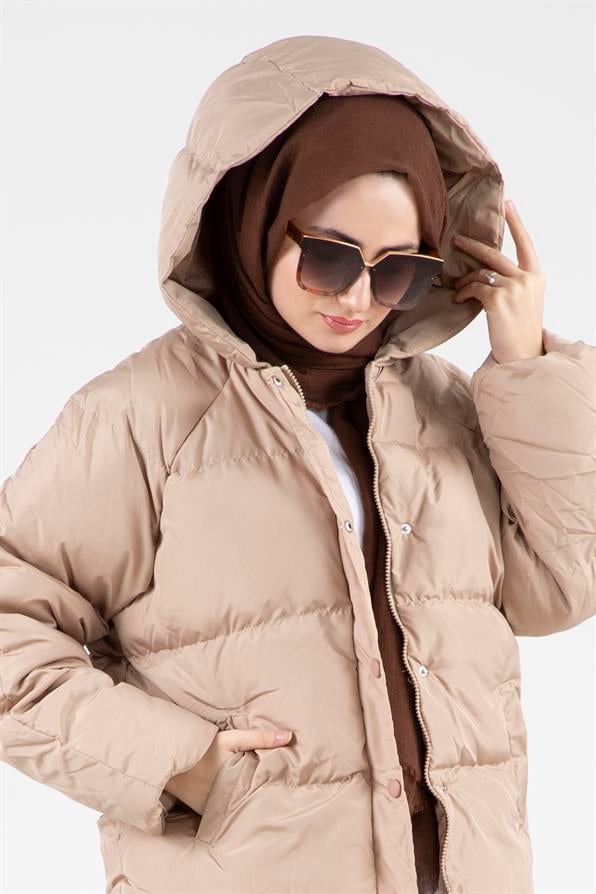 Çıtçıtlı Şişme Mont - Taş
