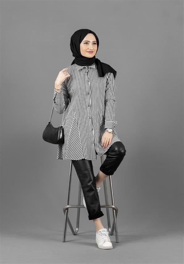 Cizgili Tunik-Siyah