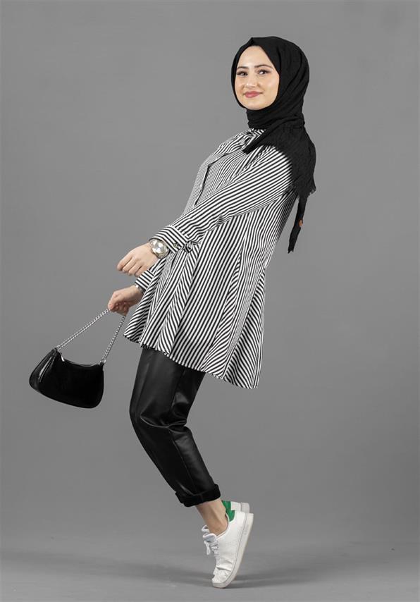 Cizgili Tunik-Siyah