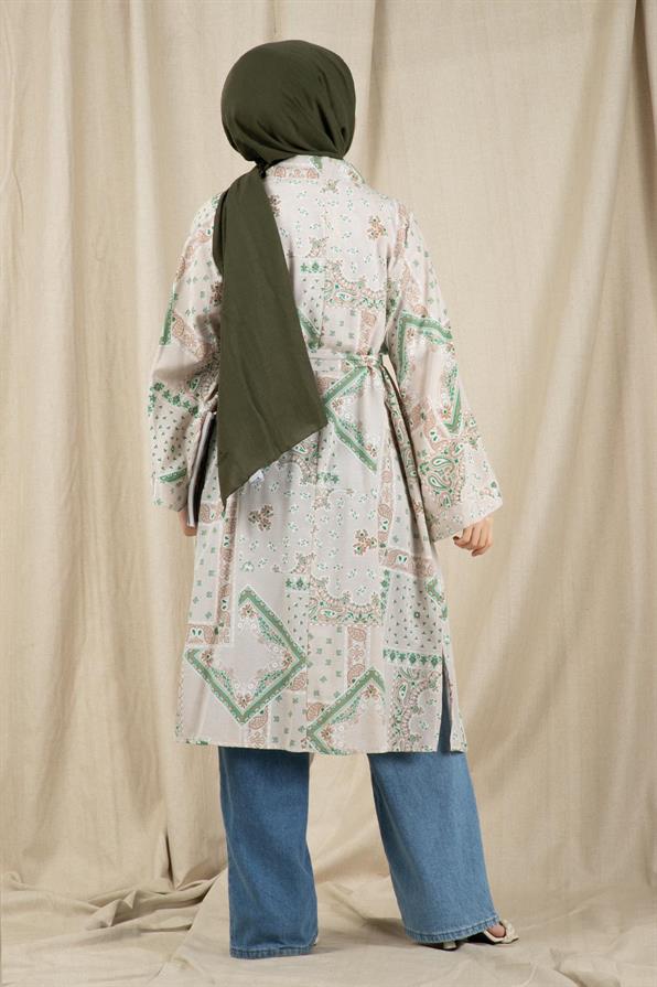 Drop Design Linen Kimono-Green color
