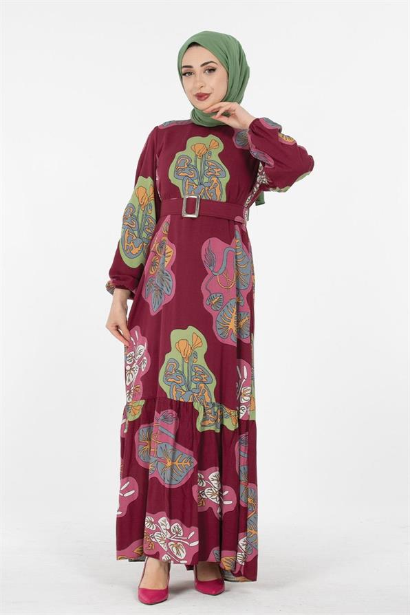 Viscose Fabric Desing Dress - Burgundy