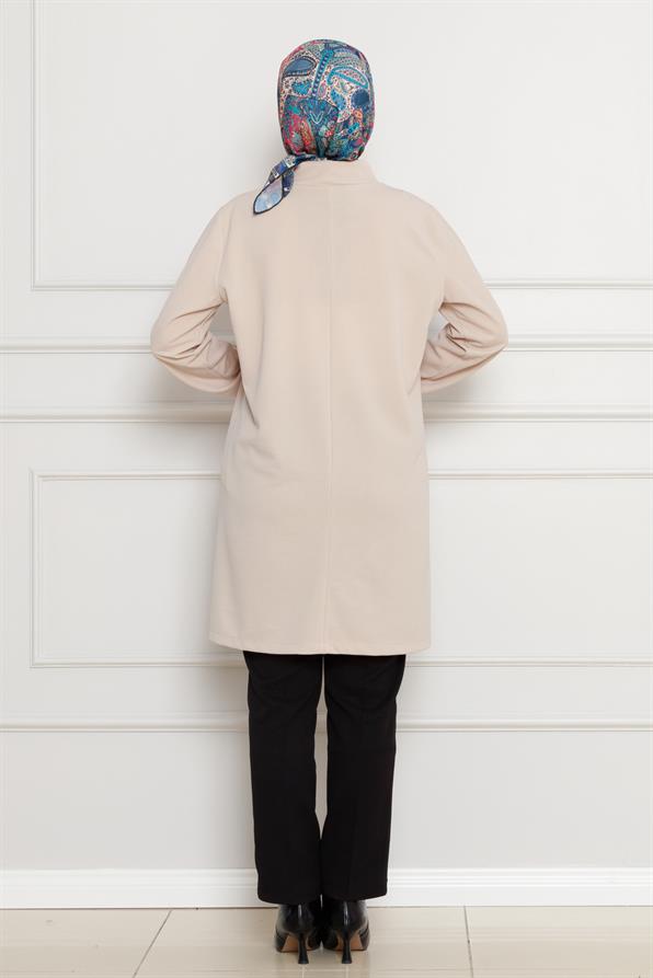 تونيك بياقة عالية-بيج اللون