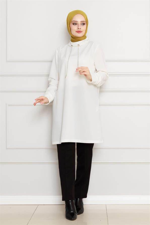 تونيك بياقة عالية-أبيض اللون