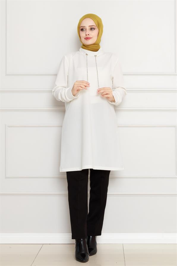 تونيك بياقة عالية-أبيض اللون