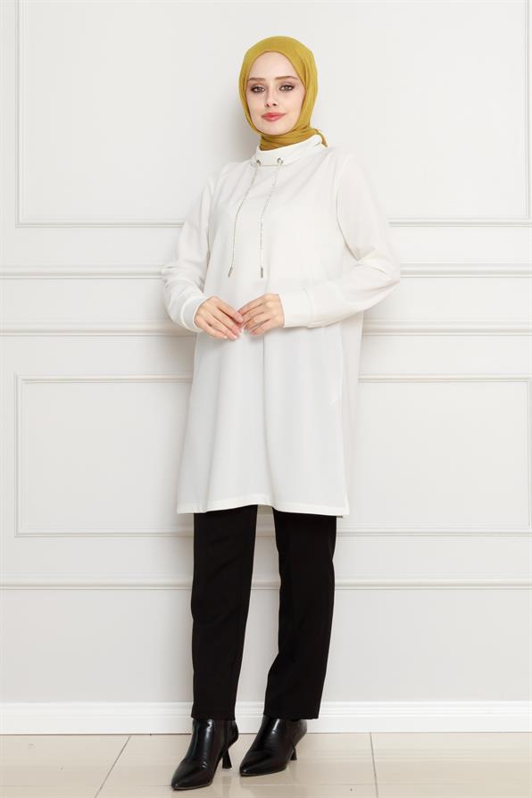 تونيك بياقة عالية-أبيض اللون