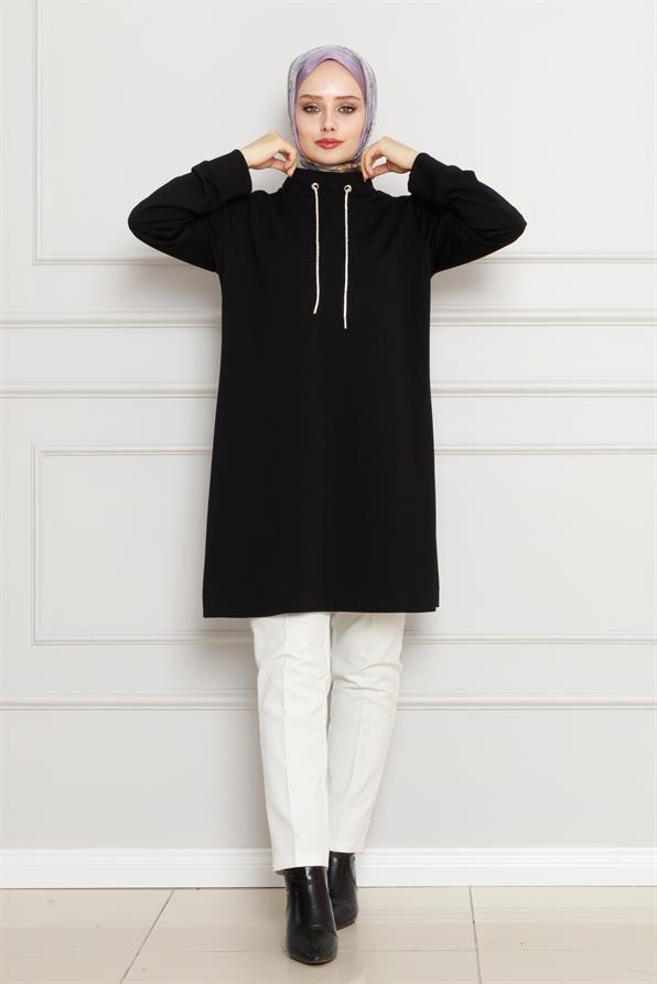 تونيك بياقة عالية- اسود اللون