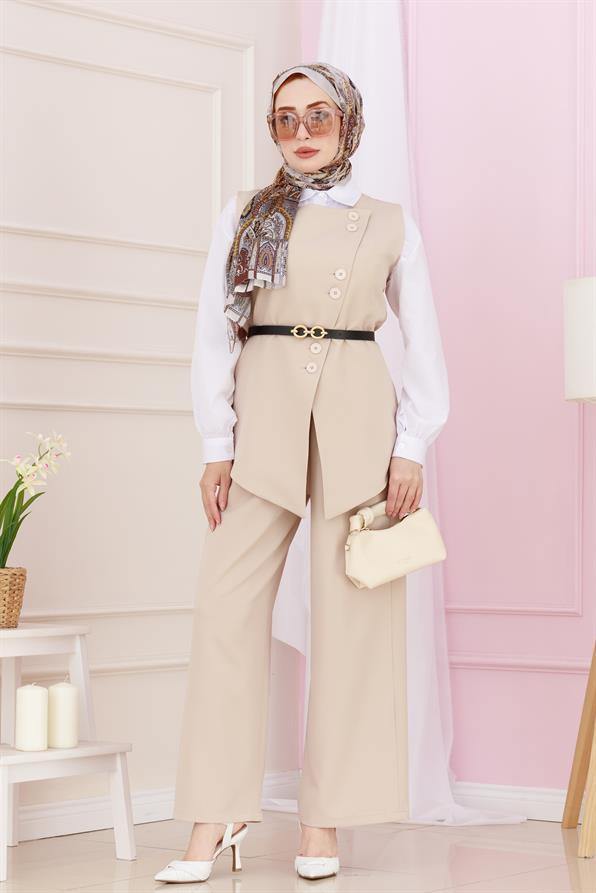 طقم دورا بنطلون وسترة - بيج اللون